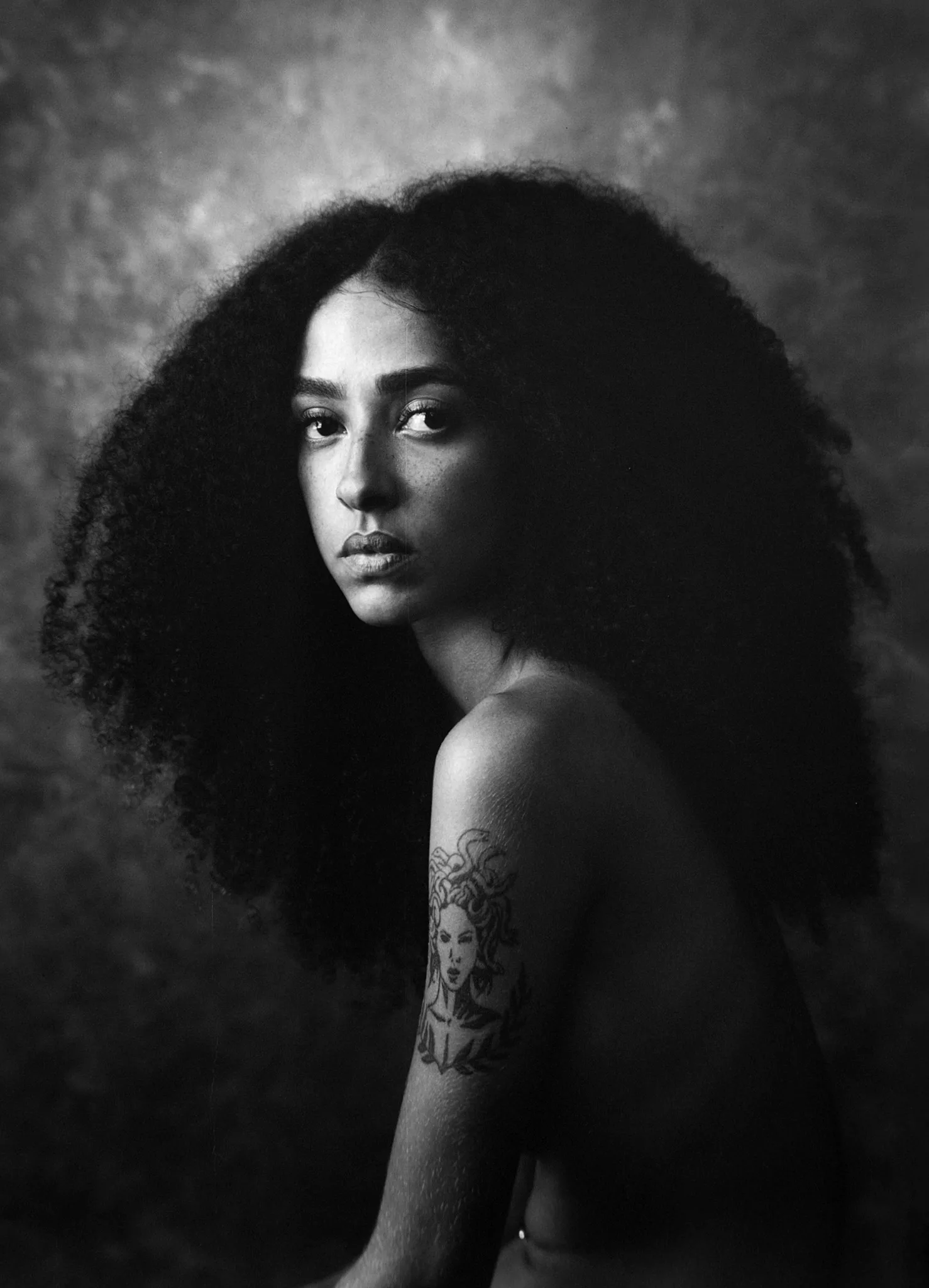 Medusa, a black-and-white direct-positive portrait made on X-ray film
